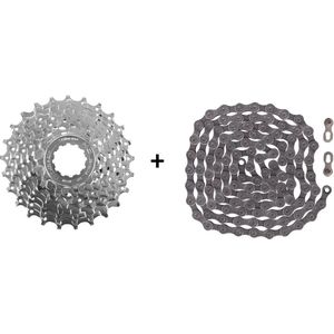 Superpromo Shimano 9 speed cassette 11-25 verbeterde versie voor ultiem schakelen + KMC 9v ketting met kettingslotje ( 9-18-27 versnellingen) quicklink