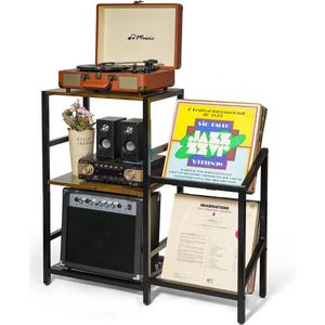 CLVP - Platenspeler Meubel - Zwart - Stand Platenspelerstandaard Met Vinyl Opbergsysteem
