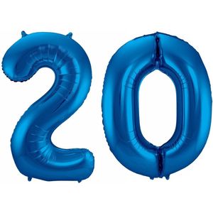 Cijfer ballonnen - Verjaardag versiering 20 jaar - 85 cm - blauw