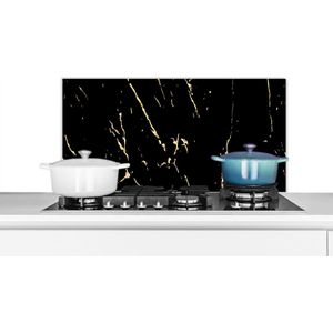 Spatscherm keuken 80x40 cm - Kookplaat achterwand Marmer - Zwart - Goud - Luxe - Muurbeschermer - Spatwand fornuis - Hoogwaardig aluminium