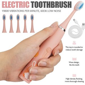 Waterdichte elektrische tandenborstel voor kinderen met 6 borstelkoppen, USB oplaadbaar, geschikt voor kinderen