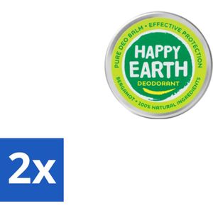 Happy Earth – Deodorant Balm – 100% Natuurlijk Bergamot – 45 g - Voordeelverpakking - 2 stuks