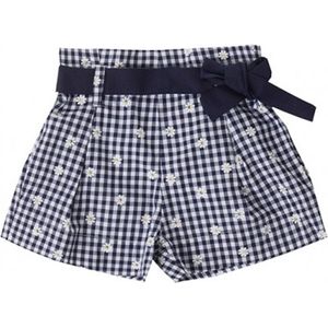 SHORTJE MET BLAUWE RUITJES EN BLOEMMOTIEFJES