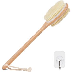My Ninki ® Houten Douche Rugborstel met Lange Handgreep voor Diepe en Zachte Reiniging