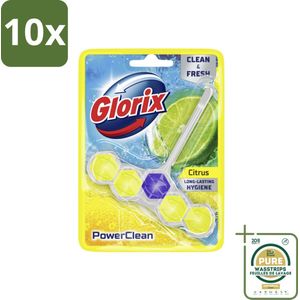 10 x Glorix - Toiletblok - Power Clean Citroen - Fris & Citroen - 1 blok - Grootverpakking - Toiletblok Citroen - Reinigend Schuim - Anti-kalk - Hygiëne Toilet - Citroengeur