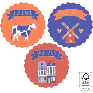 XXL Sluitsticker - Sluitzegel - Toeristen - Holland - 3 assorti - Rood - Wit - Blauw - Goud - Molen - Koe - Amsterdams huis - Goud hart | Geboortekaart - Envelop | Koningsdag sticker | Cadeau - Gift - Traktatie | Chique inpakken | DH collection