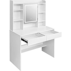xDays Luxe Kaptafel Met Spiegel en LED Verlichting - Moderne Make up Tafel - 145x90x40cm - 2 lades en 9 vakken