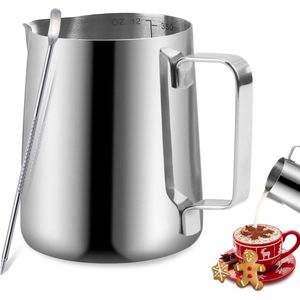 Melkkannetje, melkkan roestvrij staal, 350 ml, barista-accessoires, koffiemelkkannetje met maataanduiding voor cappuccino espresso (zilver 350 ml)