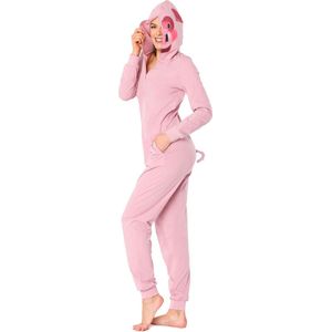 Ladeheid Dames Overal slapen Pyjama - met Capuchon - Lange mouwen - Lange broek - Katoen - LA-LA40-234-PJ - Roze Varkentje - XS