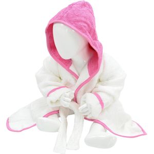 ARTG® Babiezz - Baby Badjas met Capuchon -  Wit - Rose  - Maat  80-92