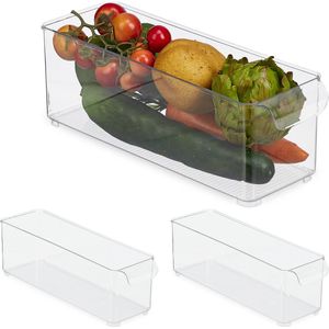 Relaxdays 3x koelkast organizer - smal - opbergbakje - groente - transparant - kunststof