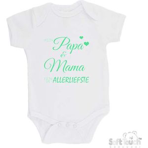 100% katoenen Romper ""Mijn papa & mama zijn de allerliefste"" Unisex Katoen Wit/mint Maat 68/74