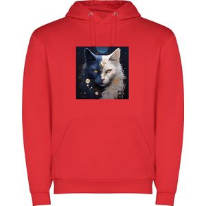 Rode unisex hoodie met “ Kleurrijke Yin Yang poes“ Print Full merk Roly maat XL