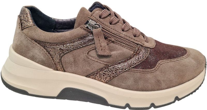 Longo - Dames Sneakers - Taupe - Leer en Textiel