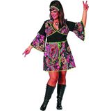 Wilbers & Wilbers - Hippie Kostuum - Psychomaster Hippie Jurkje Grote Maten Vrouw - roze - Maat 52 - Carnavalskleding - Verkleedkleding