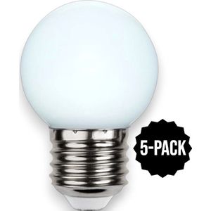 5-Pack | Prikkabel - Kogellamp - E27 - 1W - Daglicht - 6000K - Opaal
