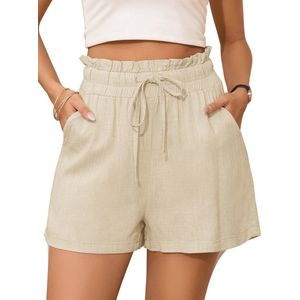 Zomer Katoenen Linnen Damesshorts met Hoge Taille en Zakjes