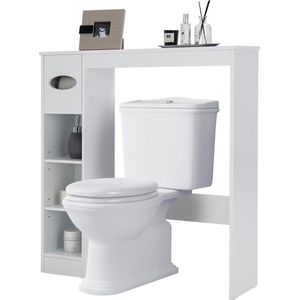Toiletrek, badkamerrek met verstelbare planken, badkamerorganizer, hout, toiletkast, vrijstaand, bovenbouwkast, wasmachinerek (wit)