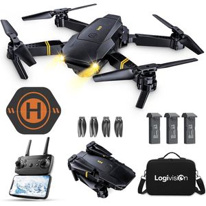 Logivision E58 Drone - Drone met 4K Camera - Mini drone - Drones - Voor Kinderen/Volwassenen - Drone DJI - Tot 90 Minuten Vliegen - Inclusief Opbergtas, Landing pad, 3 Batterijen