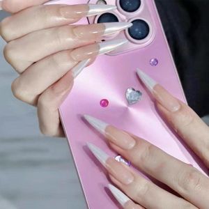 EGoods - Set van 24 lange stiletto Press-on nepnagels voor vrouwen - Amandelvormig - Witte punten - Gradiënt - Glanzend - Dagelijkse nageldecoratie - Halloween