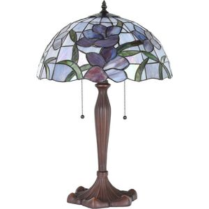 Tiffany Tafellamp Ø 40x60 cm  Roze Glas Kunststof Rond Bloemen Tiffany Bureaulamp Tiffany Lampen Glas in Lood