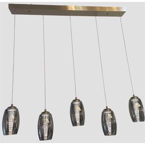 hanglamp Ribbeled - smoke bulb glas - 5w led ingebouwd - 3 stappen dimmer - 110cm Lang - 170cm Hoog max