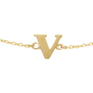 New Bling 9NBG-901V Gouden Armband met Letter V - 6mm - Ankerschakel - 16+1+1cm - Initiaal sieraad - 14 Karaat - Goud