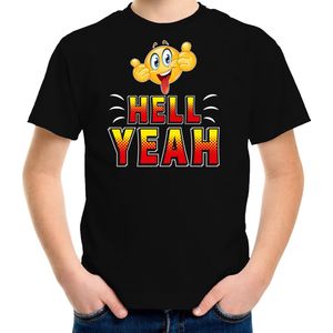 Funny emoticon t-shirt Hell yeah zwart voor kids - Fun / cadeau shirt 158/164