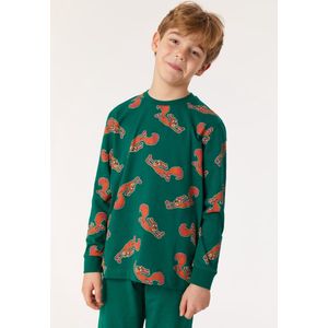 Woody Jongens-Heren Pyjama donkergroen eekhoorn - maat 152/12J