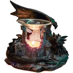 PolkaHome Draken Geurlamp - Aromalamp met Theelichthouder voor Etherische Oliën - Fantasy Decoratie in Burgruine Stijl - 19x22x18 cm - Perfect voor Woonkamer en Cadeau