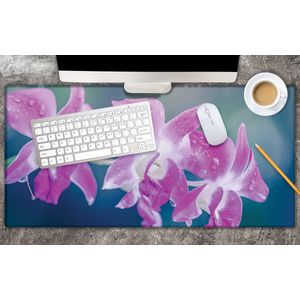 Bureau onderlegger - Orchidee Bloemen met Waterspetters - 80x40 cm - 2 mm Dik - Bureau mat Vinyl