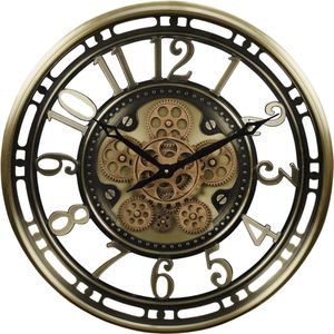 Fresco - Wandklok - Goud - Ø 53,5 cm - Bewegende Tandwielen - Industrieel & Stil Uurwerk