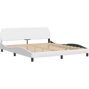 vidaXL - Bedframe - met - hoofdbord - kunstleer - wit - 180x200 - cm