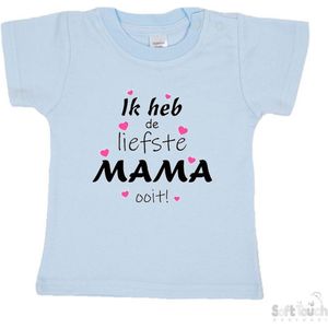 Soft Touch T-shirt Shirtje Korte mouw ""Ik heb de liefste mama ooit!"" Unisex Katoen Blauw/zwart/roze Maat 62/68