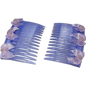 Haarkam-Zijkam transparant paars met strikjes grof klein