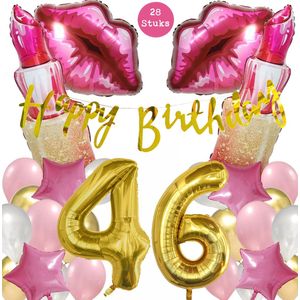 Snoes Mega Beauty Helium Ballonnen Set 46 Jaar - Roze Helium Folieballonnen - Slinger Happy Birthday Goud