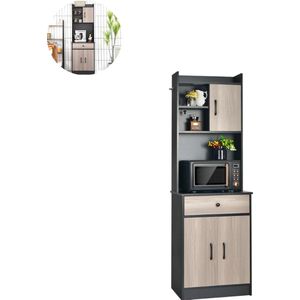 LBB Magnetronkast - Keukenkast - Keukenrek Staand - Ovenkast - Rek - 60 x 40 x 180cm - Organizers - Dubbele Draagplank - Aanrecht Organiser