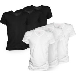 TimBasics - 100% Katoen - V-Hals - Heren Ondershirt - 6-Pack - Wit & Zwart - Maat XXL