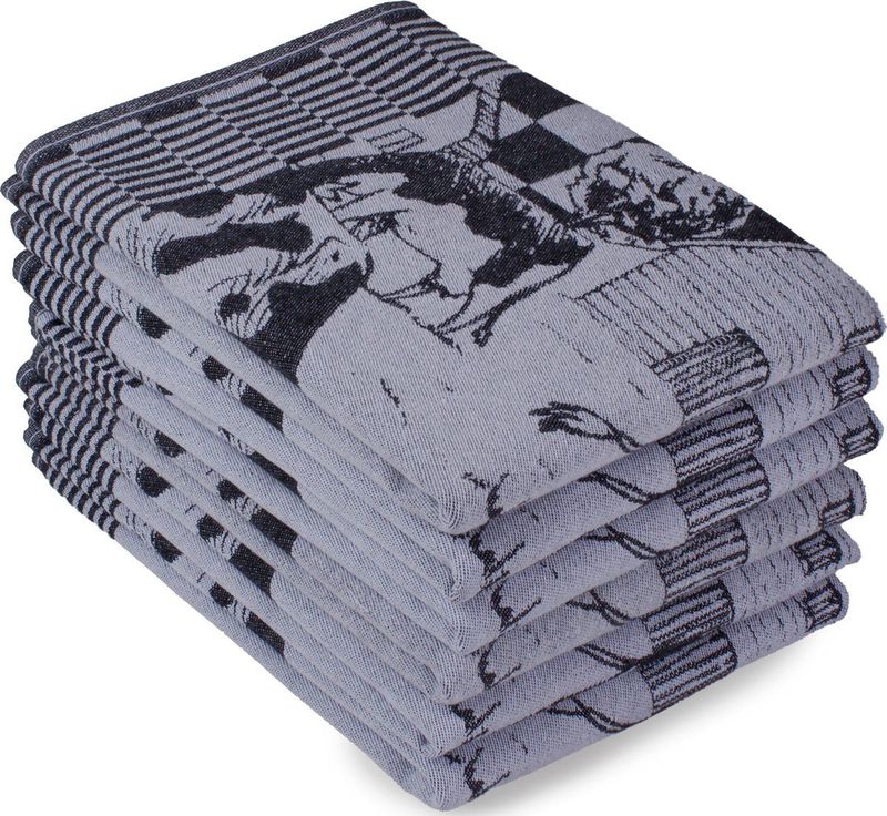 DoubleDry - Luxe Theedoeken Set - Zwart - 100% Katoen - 6 Stuks