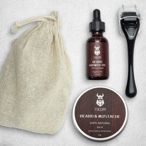 iFoulki Beard Growth Kit, Beard Derma Roller + Beard Growth Serum Oil + Beard Balm, perfect cadeau voor mannen