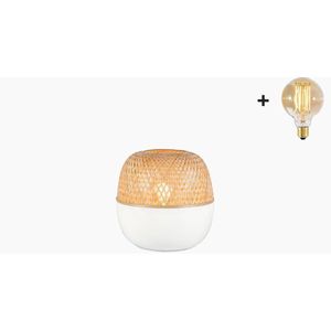Tafellamp – MEKONG – Naturel/Wit Bamboe - Small (24x24cm) - Met LED-lamp
