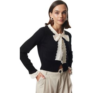Trendyol Mink Crop Lace Garnish Color Block Breisel Cardigan Twoaw25Hi00251
