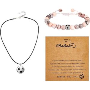 Voetbalarmband en voetbalketting set - Eenvoudige parelarmband en verstelbare sieraden met creatief voetbalfancadeau - Eén maat