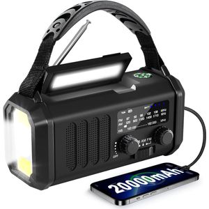 Zwarte weerradio - Op zonne-energie - Ondersteunt AM/FM-afstemming - Compact en draagbaar met ingebouwde zaklamp - Geschikt voor kamperen en noodgevallen