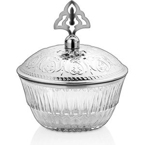 Dalgic glazen klassiek bonbon schaaltje met deksel silver