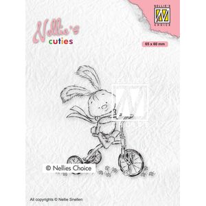 NCCS004 Stempel Nellie Snellen - Nellie's Cuties - Clearstamp - konijn of haas op fiets - driewieler - kinderkaart