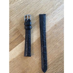 horlogeband- 12 mm-Dames-zwart leder- juweliers kwaliteit -mooie klassieke print-anti allergische sluiting