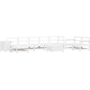 vidaXL Loungeset 10-delig - Massief Grenenhout - Wit Hoeken Lounge Set - Tuinlounge - Loungebank - Buitenmeubels - Teak Meubel
