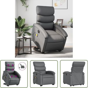 vidaXL Sta-opstoel - Elektrische Massagestoel - Sta-op-massagestoel elektrisch kunstleer grijs - Massagerugkussen - Ergonomische Stoel - Lounge Stoel