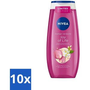 10 x Nivea - Douchegel - Joy of Life - Verfrissend Effect - 250 ml - Nivea Douchegel Joy Of Life - Roze En Jasmijn Geur - PH-neutraal - 99% Biologisch Afbreekbaar - Gerecycled Verpakking